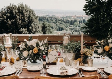 Wedding reception floral decor in Tuscany